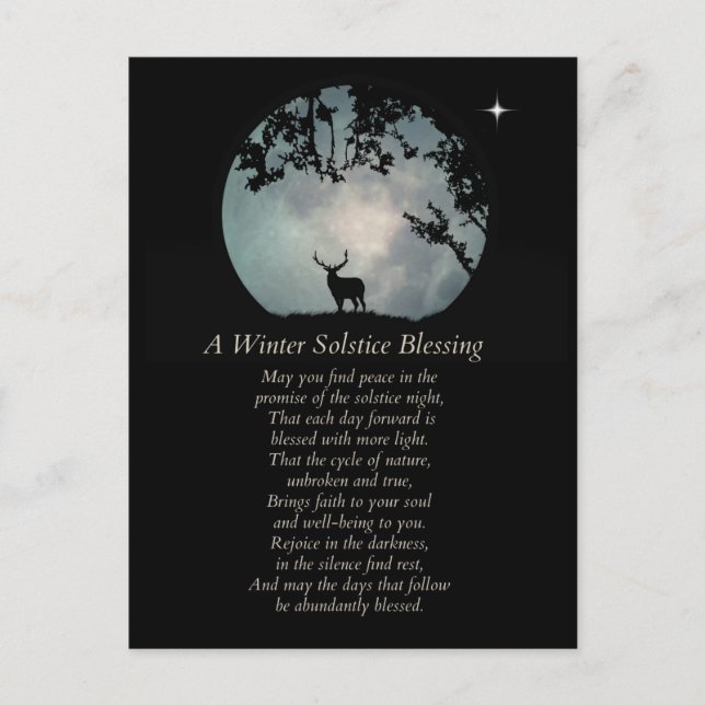 Winter Solstice Blessings Elk and Moon Vykort (Framsida)