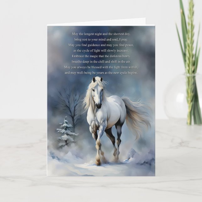Winter Solstice Bluting Horse i Snö Natten Kort (Framsida)