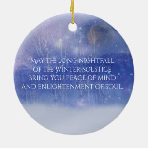 Winter Solstice Forest Snö och Måne Bluting Julgransprydnad Keramik