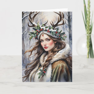 Winter Solstice Goddess i skogen Helgkort