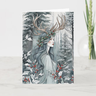 Winter Solstice Goddess i skogen Helgkort