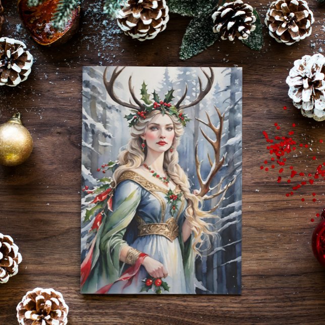 Winter Solstice Goddess i skogen Helgkort (Skapare uppladdad)