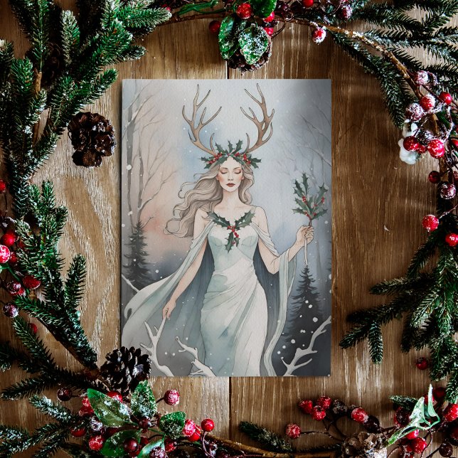 Winter Solstice Goddess i skogen Helgkort (Skapare uppladdad)