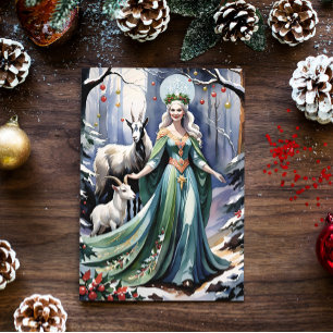Winter Solstice Goddess Yule Goats i Forest Helgkort