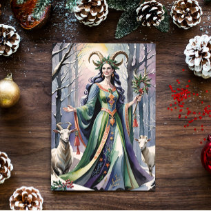 Winter Solstice Goddess Yule Goats i Forest Helgkort