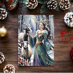 Winter Solstice Goddess Yule Goats i Forest Helgkort
