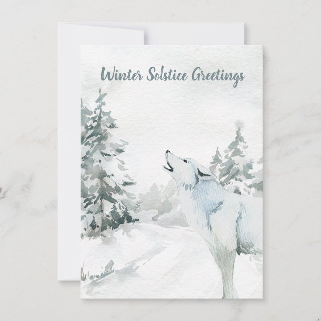 Winter Solstice Hälsning Woodland Varg Card Kort (Framsida)