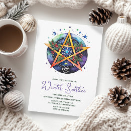 Winter Solstice Holly Yule Pentacle Pagan Inbjudningar
