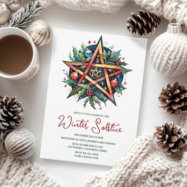 Winter Solstice Holly Yule Pentacle Pagan Inbjudningar (Winter Solstice Holly Yule Pentacle Pagan Invitation)