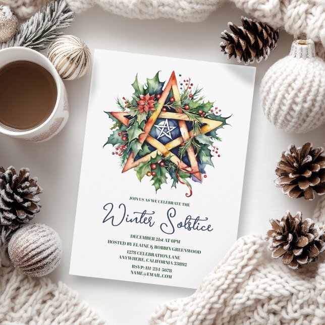 Winter Solstice Holly Yule Pentacle Pagan Inbjudningar (Winter Solstice Holly Yule Pentacle Pagan Invitation)