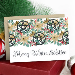 Winter Solstice Poinsettia Pentacles Festive Yule Kort