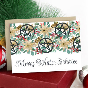 Winter Solstice Poinsettia Pentacles Festive Yule Kort