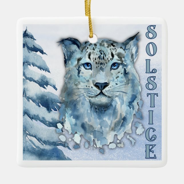 Winter Solstice Snö Leopard Julgransprydnad Keramik (Framsida)