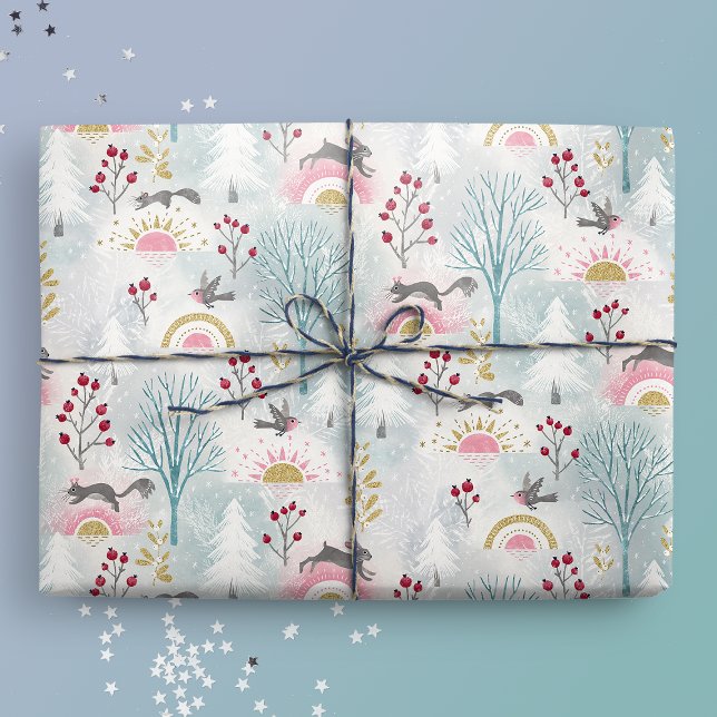 Winter Solstice Woodland Animals Presentpapper (Skapare uppladdad)