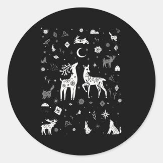 Winter Solstice Woodland Creatures Doodle Runt Klistermärke