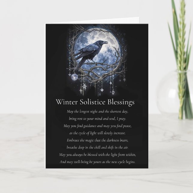 Winter Solstice Yule med Raven Måne och Crystals Kort (Framsida)