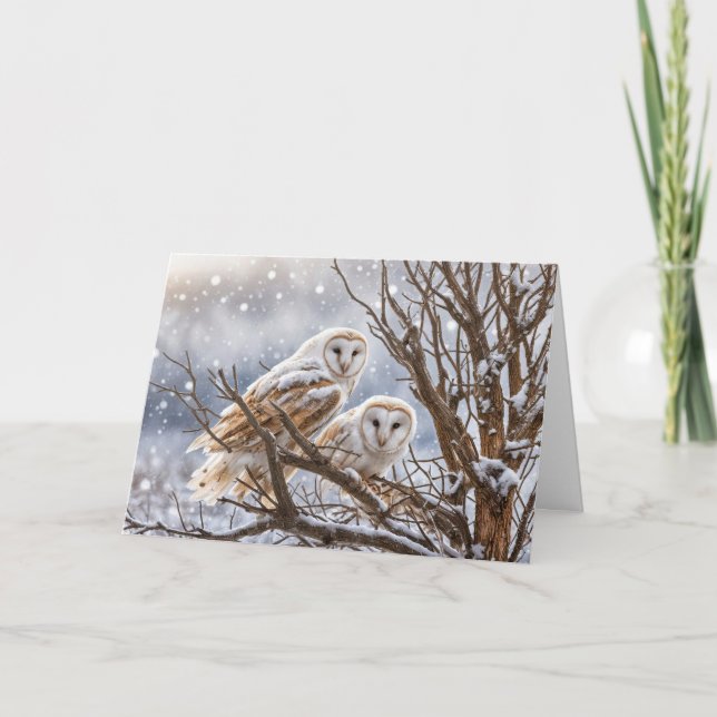 Winter Solstice Yule med Uggla i Snö Kort (Framsida)