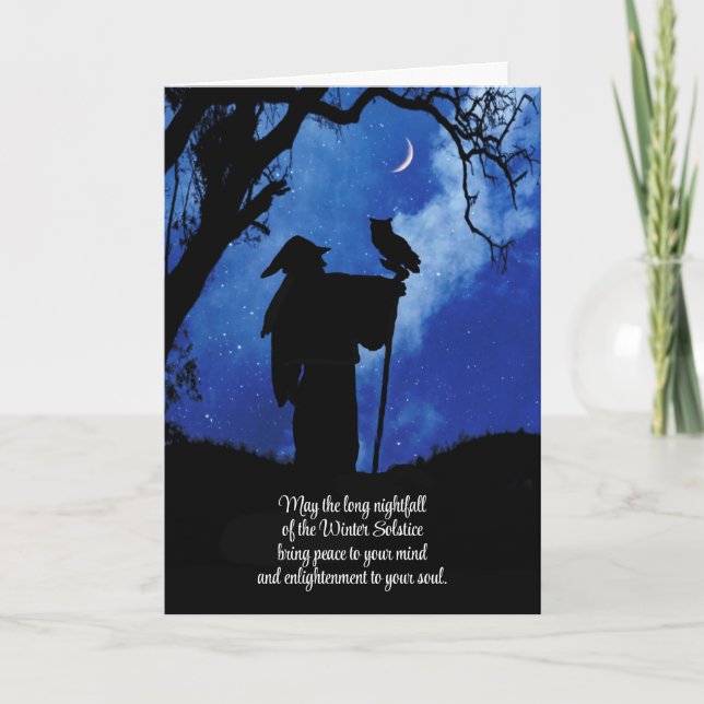 Winter Solstice Yule Mystical med Uggla och Måne Kort (Framsida)