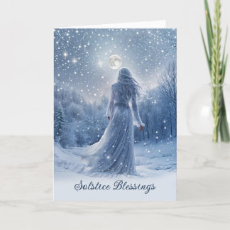 Winter Solstice Yule Snö och Måne Stars Blating Kort
