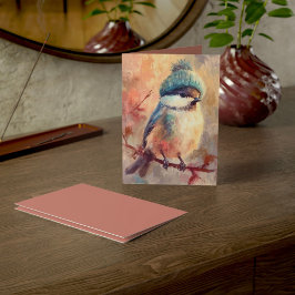 Winter Songbird in Knit Hat | Ash Greeting Kort