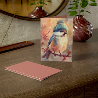 Winter Songbird in Knit Hat | Ash Greeting Kort