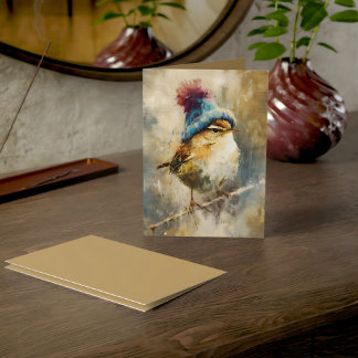 Winter Songbird in Knit Hat | Fawn Greeting Kort