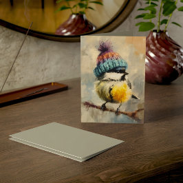 Winter Songbird in Knit Hat/Heather Grey Greeting Kort