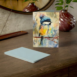 Winter Songbird in Knit Hat | Powder Ash Greeting Kort