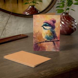 Winter Songbird in Knit Hat | Tumbleweed Greeting Kort