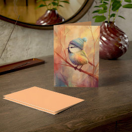 Winter Songbird in Knit Hat | Wax Flower Greeting Kort