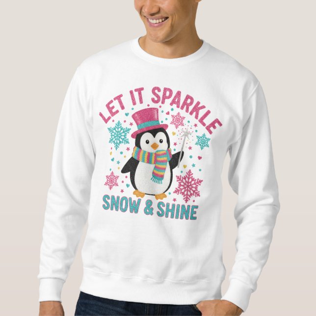 Winter Sparkle Penguin Shirt – Fun Holiday Lång Ärmad Tröja (Framsida)