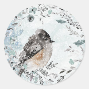 Winter Sparrow Dusty Blue Greenery Wandey Runt Klistermärke