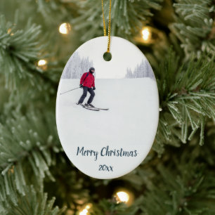 Winter Sports för anpassningsbar Dated Snö Skiing Julgransprydnad Keramik