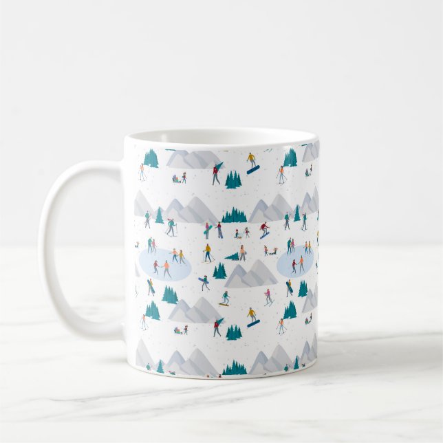 Winter Sports Helgdag Roligt Mönster Kaffemugg (Vänster)