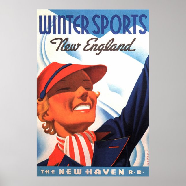 Winter Sports New England New Haven Railroad Poster (Framsidan)