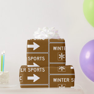 Winter Sports Road Sign Wrapping Papper Presentpapper