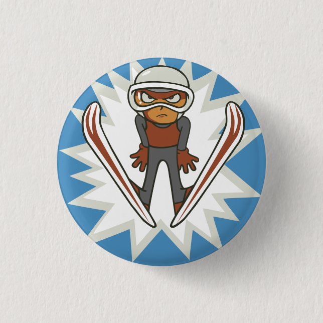Winter Sports Ski Jumper Flair Pinback Knapp (Framsida)