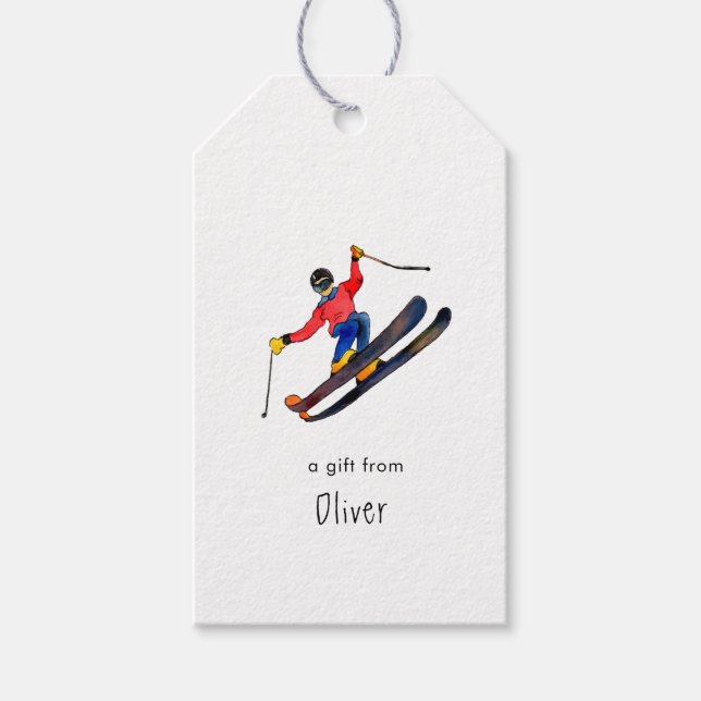 Winter Sports Skier Skiing Presentetikett (Framsidan)