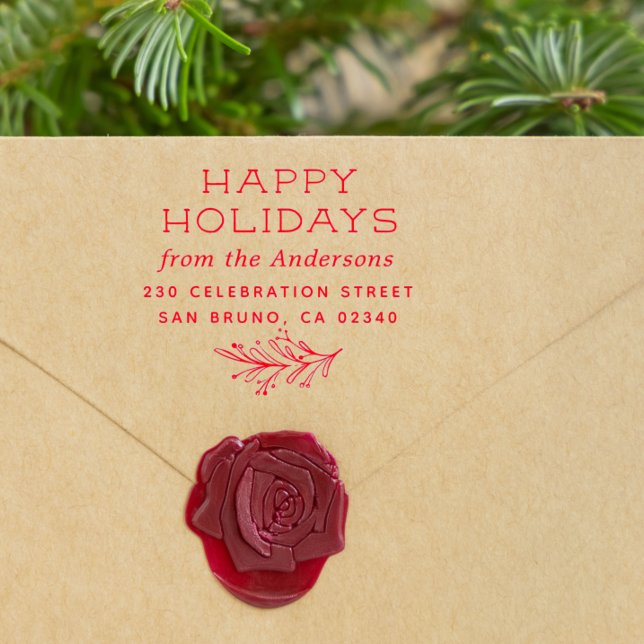 Winter Sprig Glad helg Namn & Returadress Stämpel (Skapare uppladdad)