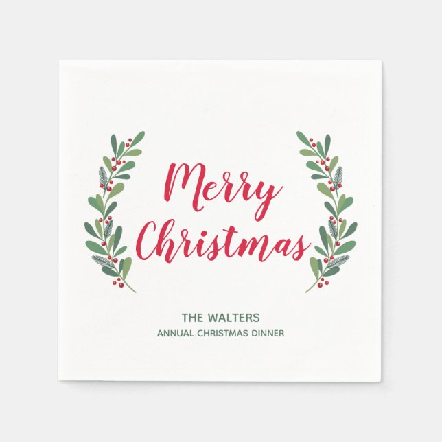 Winter Sprigs jul Cocktail Napkin Pappersservett (Framsidan)