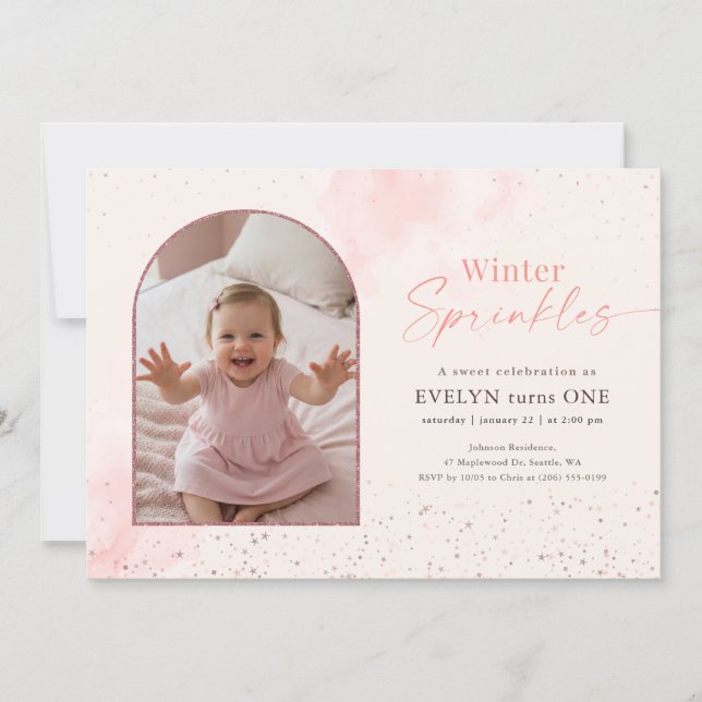 Winter Sprinkles Baby Arch Photo First Birthday Inbjudningar (Framsida)