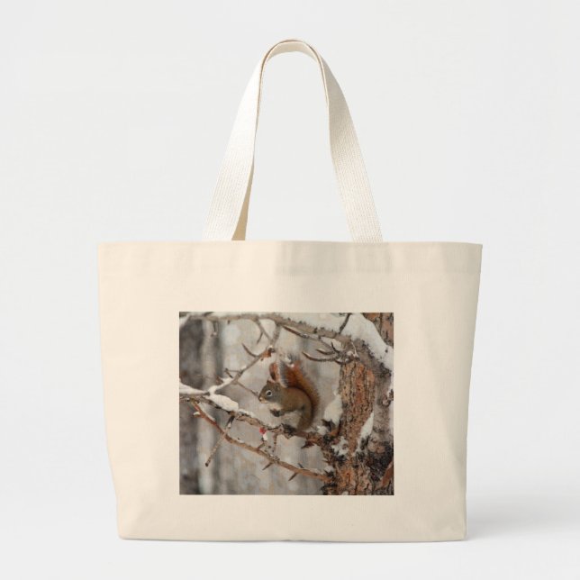 Winter Squirrel, Snö & Red Berries Julafton Design Jumbo Tygkasse (Framsidan)