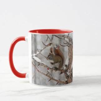 Winter Squirrel, Snö & Red Berries Julafton Design Mugg