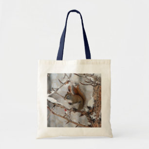 Winter Squirrel, Snö & Red Berries Julafton Design Tygkasse