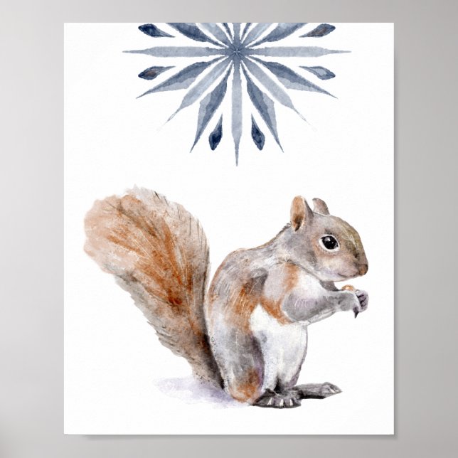 Winter Squirrel Watercolor Skriv ut Poster (Framsidan)