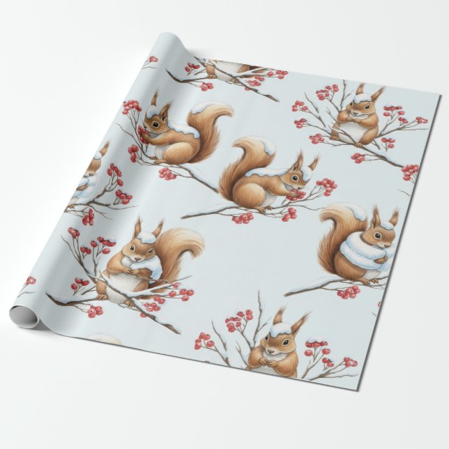 Winter Squirrels Among Snowy Branches Presentpapper (Utrullad)