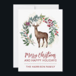 Winter Stag Holly Wandejul Julkort<br><div class="desc">Söt vattenfärgssteg omgiven av ett god jul-kort för krandningsskript för bär. Lägg bara till ditt namn.</div>