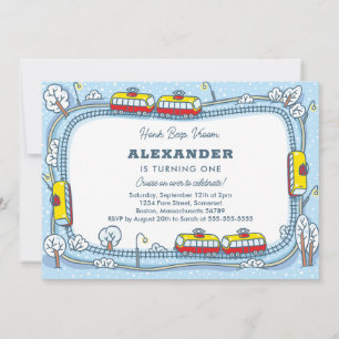 Winter Street Trams Kids Transport Birthday Inbjudningar