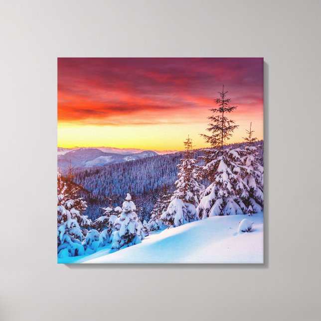 Winter Sunset Mountains Scene Canvas Art (Framsida)