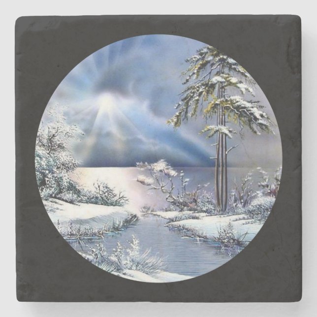 Winter Sunset över Vatten Stenunderlägg (Framsidan)